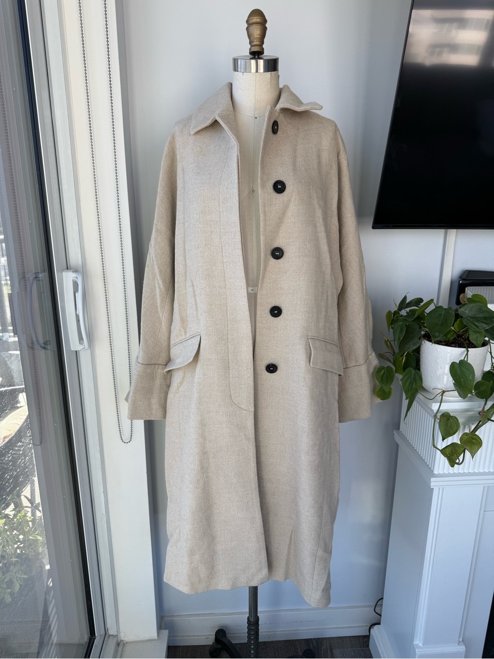 Zara Longline Oversized Coat in Beige Size XS
